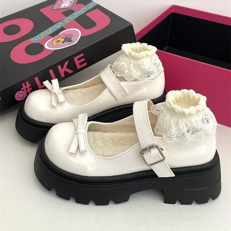 34-42 Small Leather Shoes Women's Versatile JK Uniform 2024 Spring/Summer Bow Thick Bottom Height Increasing Mary Jane Single Shoes