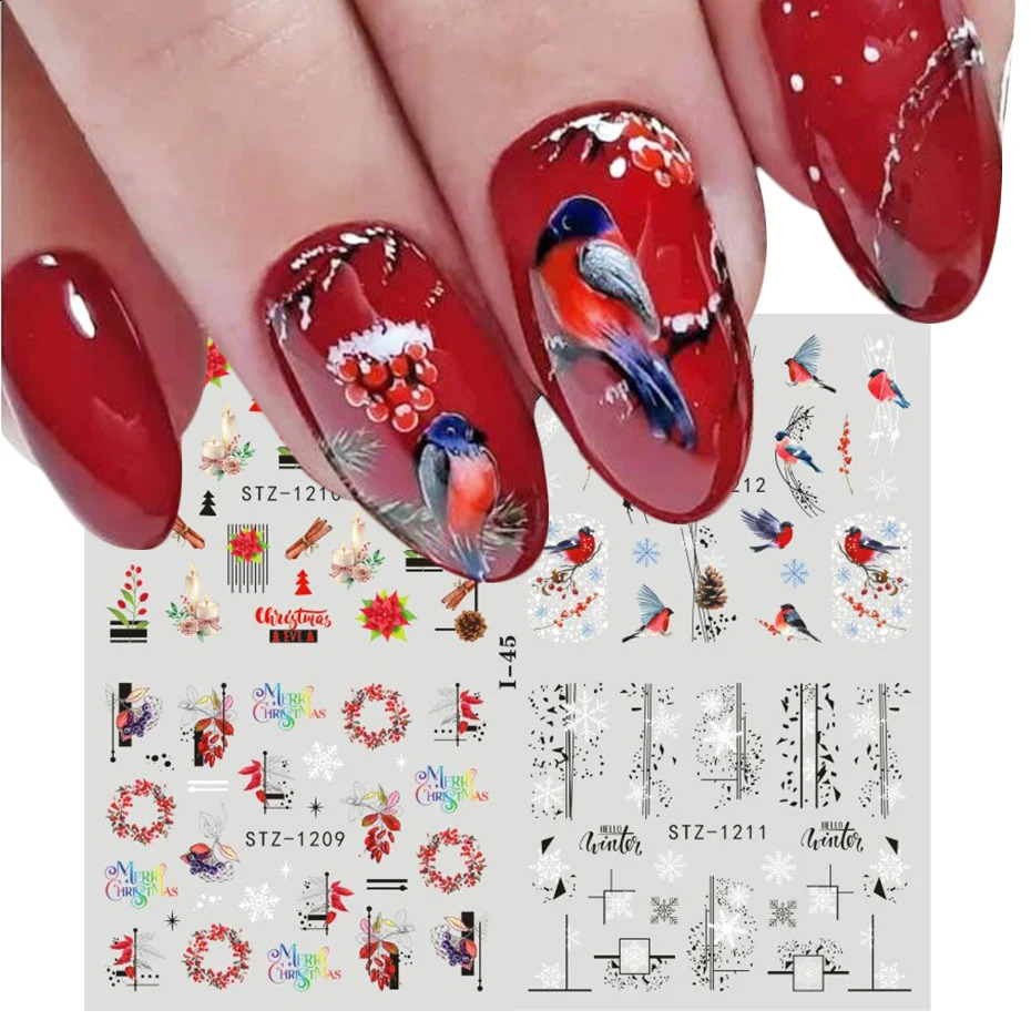 Year slider stickers snowflakes winter birds cute Santa Claus snowman nail art Polish decal decoration NT44-49 241008