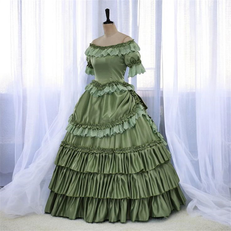 Gothic Victorian Rococo Prom Dresses 2025 Southern Civil War Costume Off Shoulders Evening Dress Historical Ruffles Tiered 1800s Medieval Renaissance 