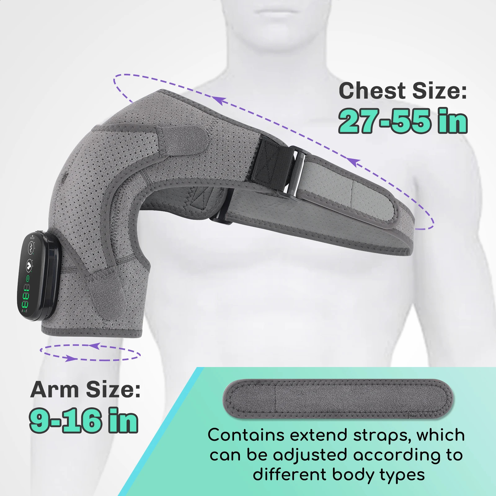 Portable 3-speed adjustable heated shoulder massager with digital display controller 241008