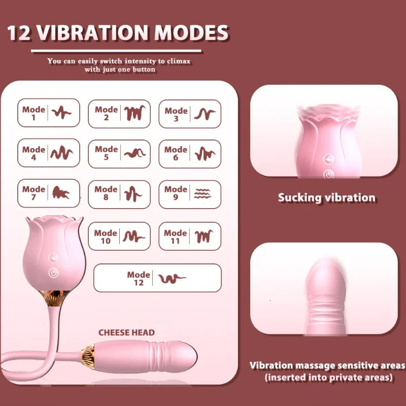 Rose toy penis stimulating vibrator female egg labia suction cup tongue licking and swinging adult product 241009