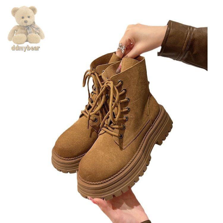 Ddmybear Thin Martin Women 2024 New Leather Thick Soled Spring And Autumn Frosted Short Boots For With Skirts Chinese Brand Shoes F1011-80
