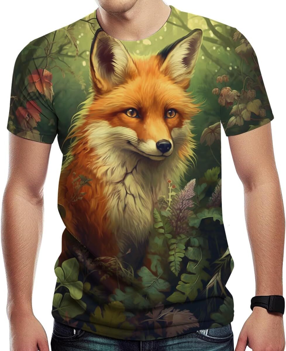 Mens T shirt Psychedelic Fox Pattern Shirt 3D Printed Wild Cute Animal Cool Tee graphic tee Casual tops summer clothes Short sleeve cool
