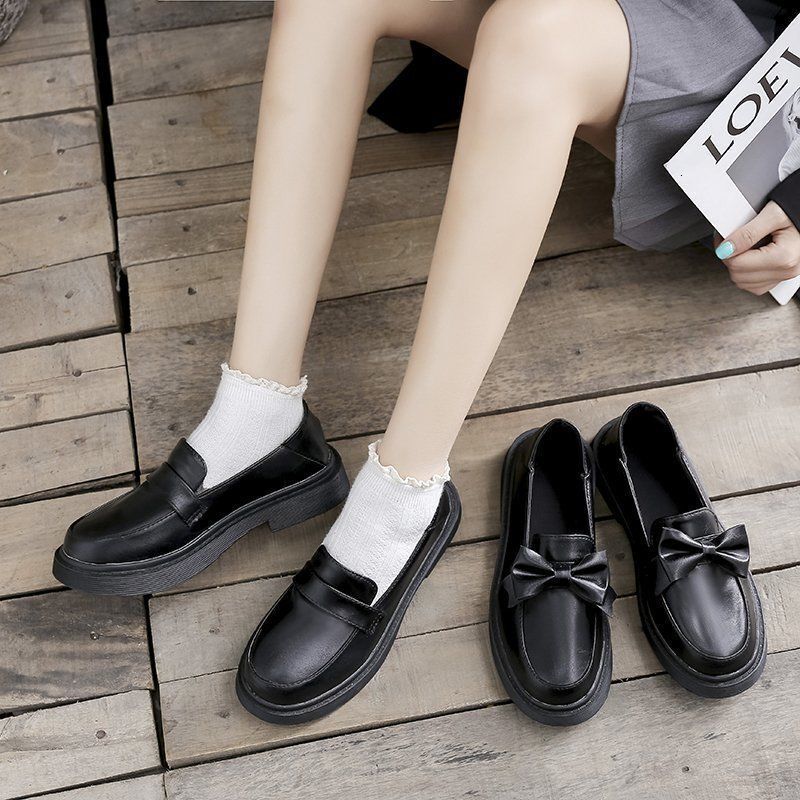 Single shoe women's 2024 spring new British style JK college style small leather shoes with flat bottom bow bow women's shoes