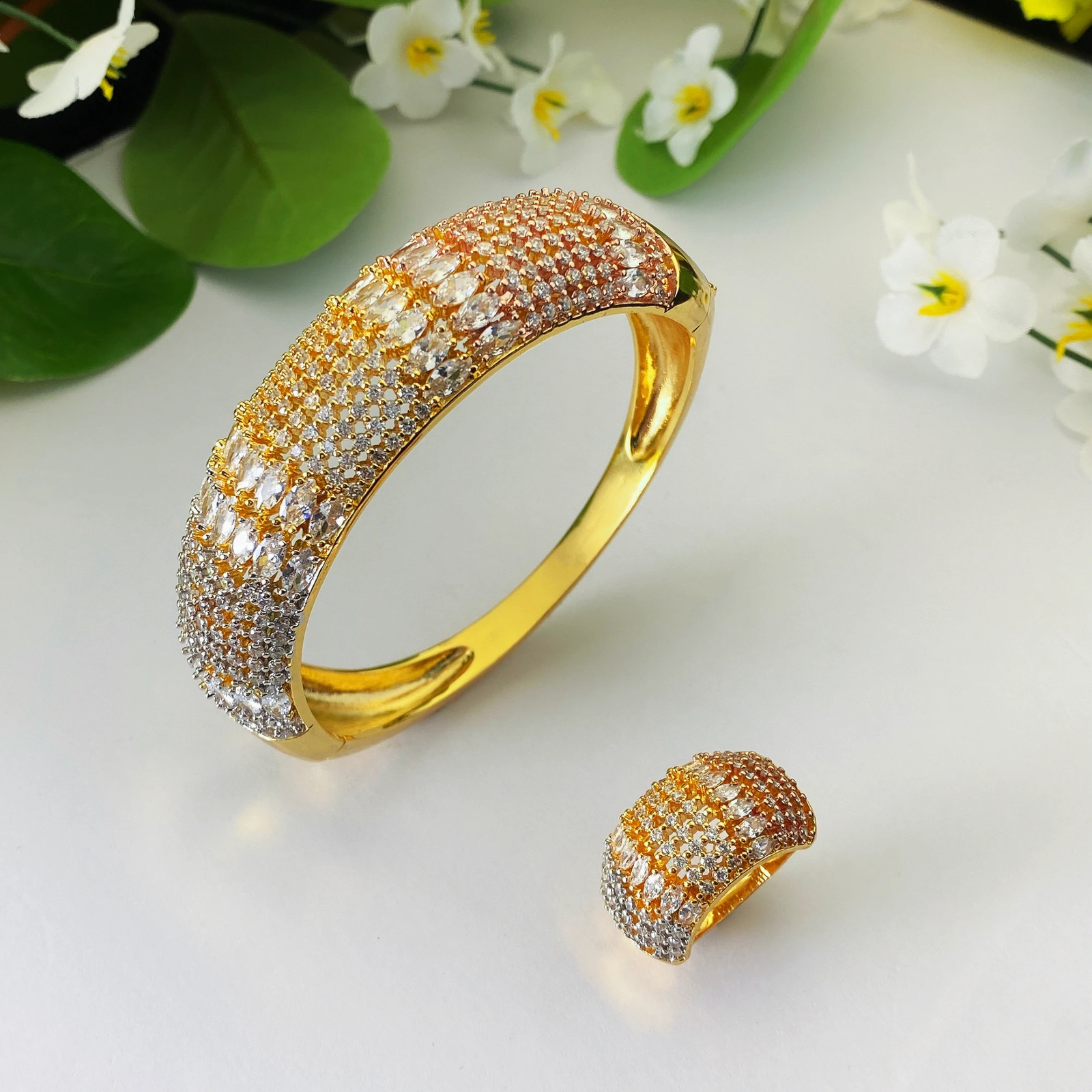 HY Classic 3-Color Womens Bracelet Ring Wedding Party Zircon Crystal Engagement Dubai Bridal Jewelry Wedding Anniversary Gift 240925