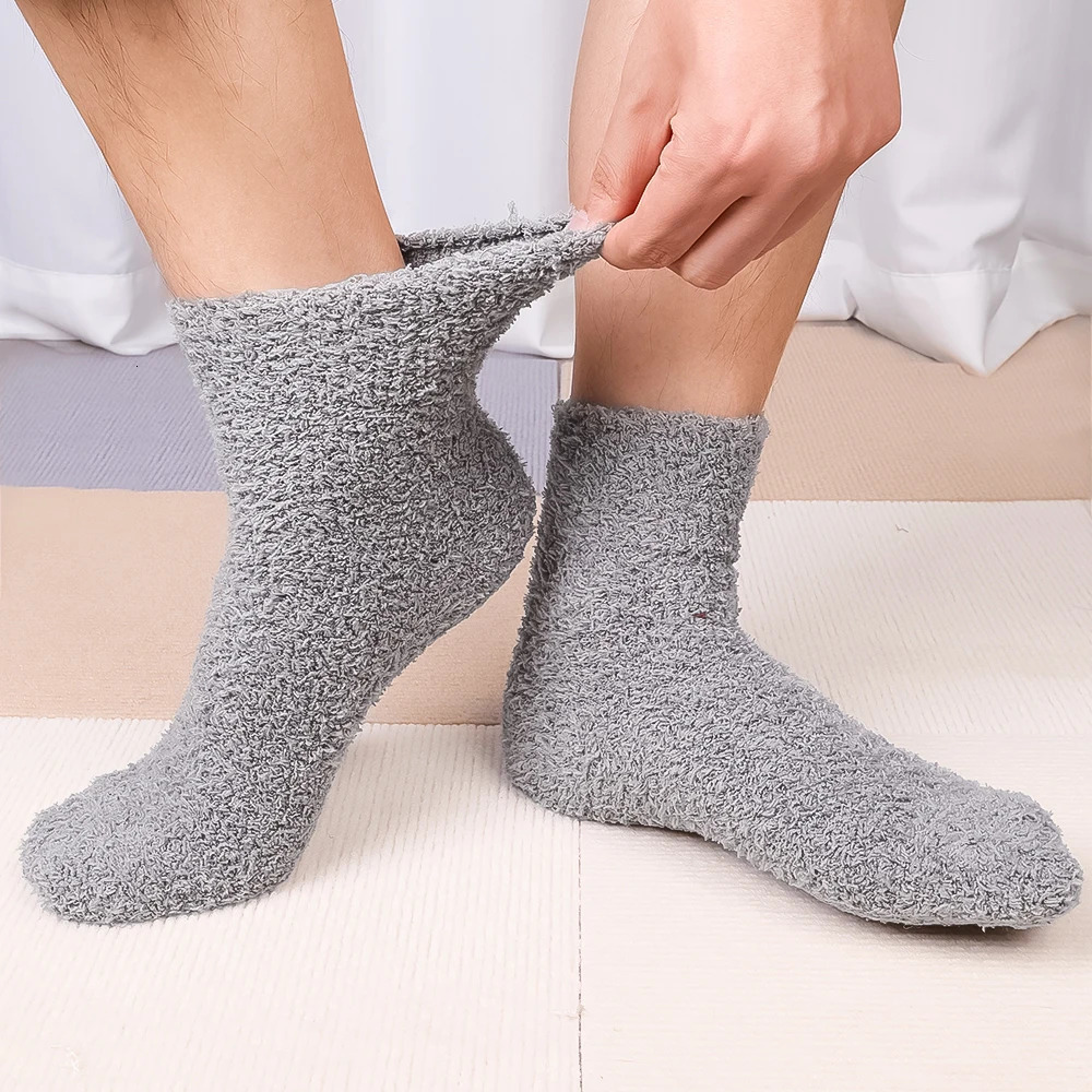 Winter Warm Thick Socks Fashion Coral Fleece Fluffy Solid Color Loose Sleep Mens Short Bed Shorts High Quality Calcium 241009