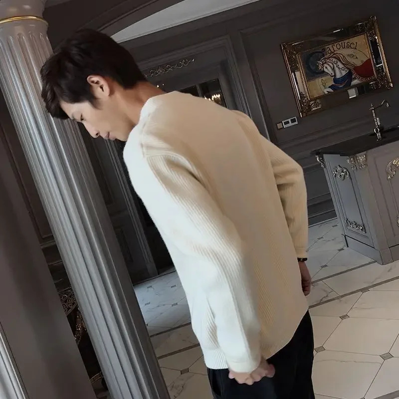 Mens hoodless knitted cardigan mens zipper solid color Harajuku aesthetic Y2k Korean clothing jacket top 241007