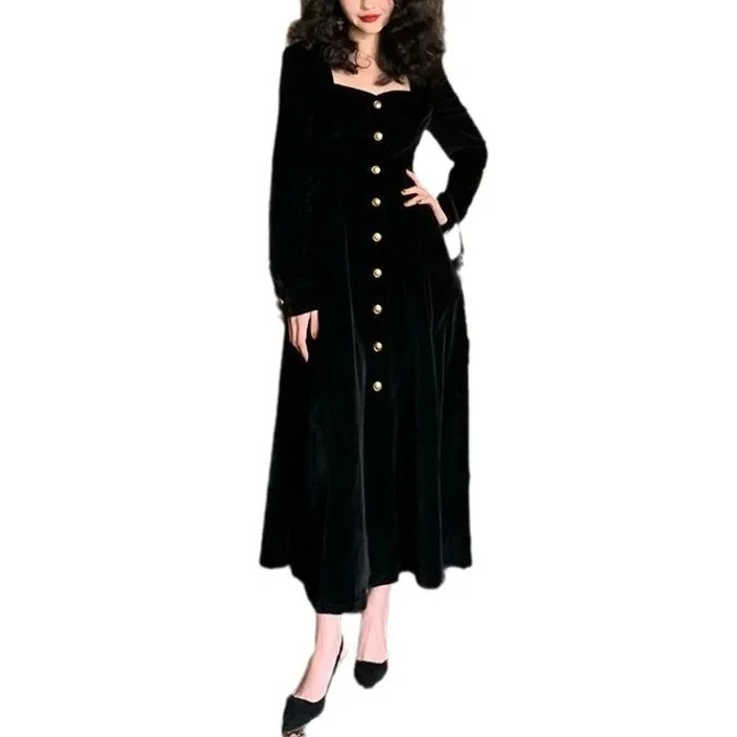 Elegant Retro French Thick Felt Womens Wear AutumnWinter Collection Waist Fit Wide Bottom Skiing 241007