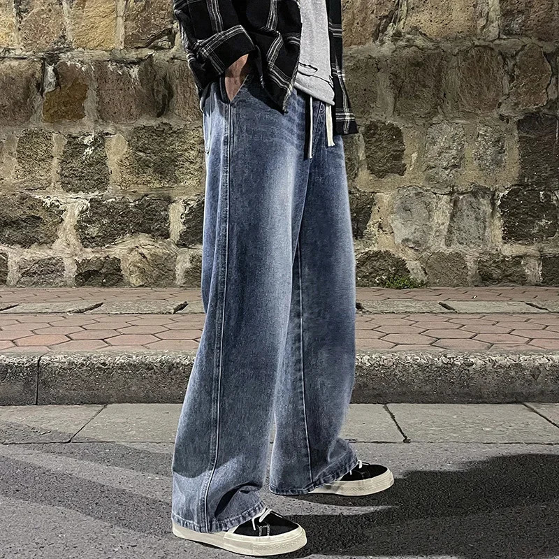 2025 SpringSummer Mens Jeans Street Wide Leg Pants Wash Pull Trend Bag 240929