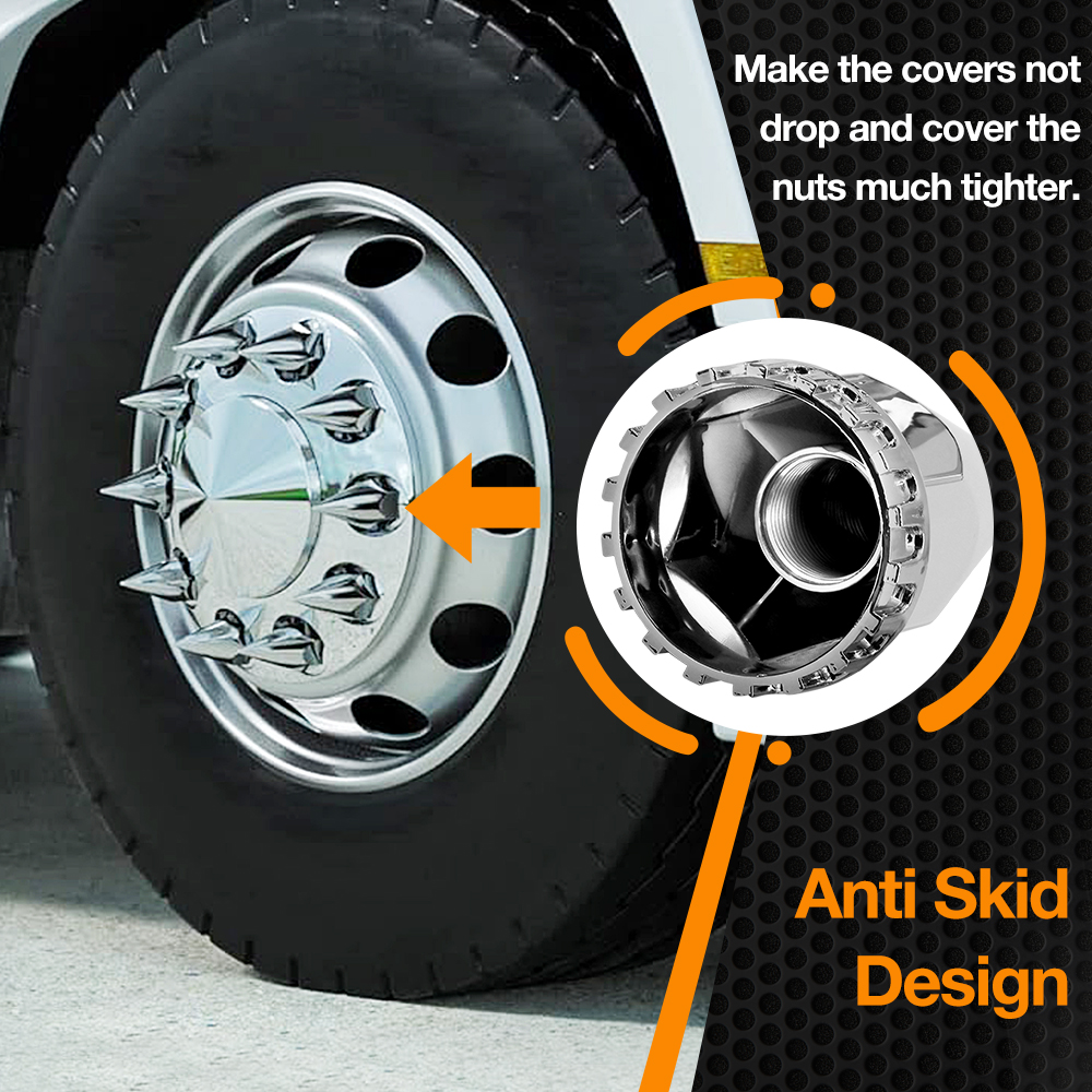 33mm x 4 3/4" Thread On Spike Lug Nut Covers Screw On, ABS Chrome Plastic Pointed Screw-on Nuts Cover for Semi Trucks,