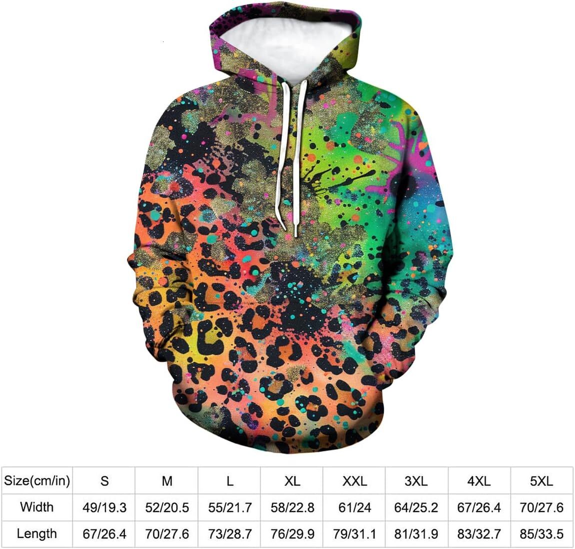 Hoodie for Mens Womens Men Women Neon Hoodies Colorful Graphic Hooded Fashion Leopard Print Long Sleeve Pullover Sweatshirt With Pocket Graphic tracks
