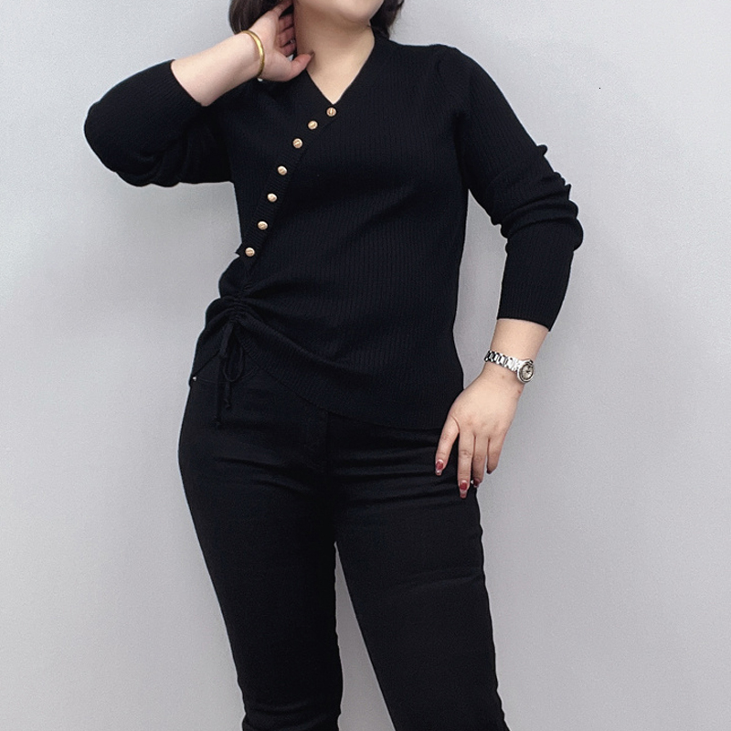 Women's Long Sleeve Knitted Sweater, Loose Button, Drawstring Jumpers, Casual Pullovers, Plus Size, Autumn, Winter, New, 2024