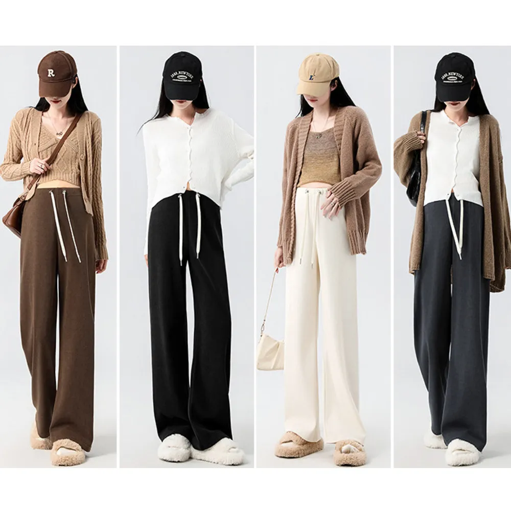 dongdumaoyi Straight leg pants for casual winter with thick and high-quality European cotton fleece pants and wide leg pants F1008#