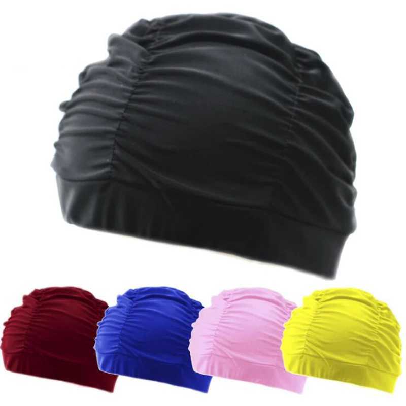 Folding flower petal fabric swimming cap swimming pool beach protection long hair ear shower cap CL241009