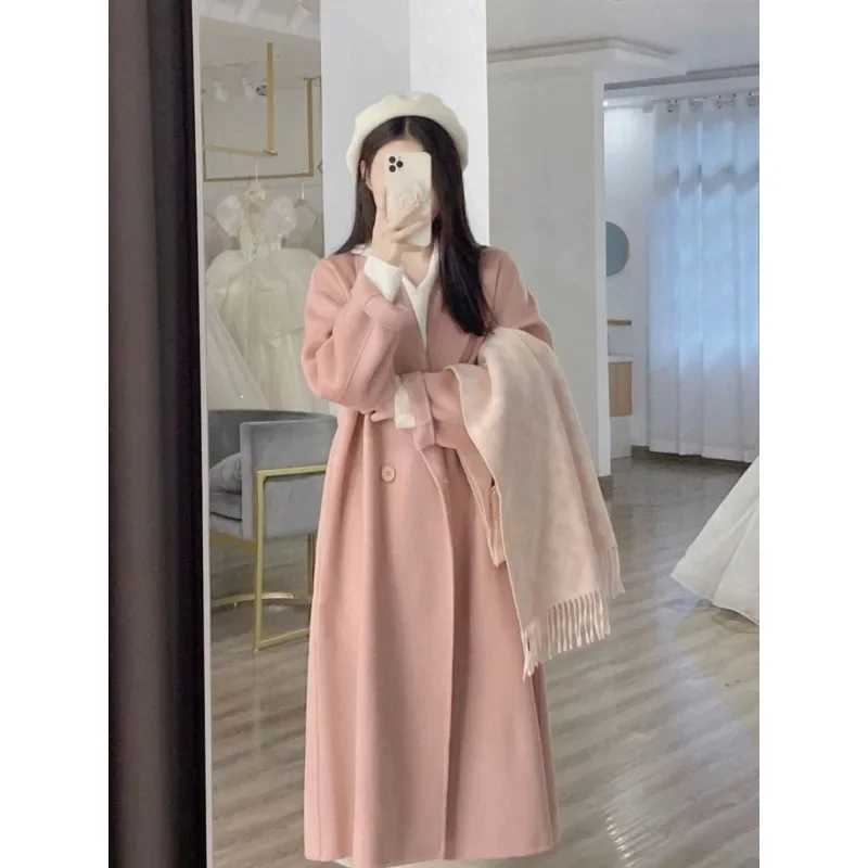 2023 New Arrival Womens Medium-length Woolen Overcoat Korean-style Loose Fit High-end Feel Woolen Jacket For Autumn/winterX241009