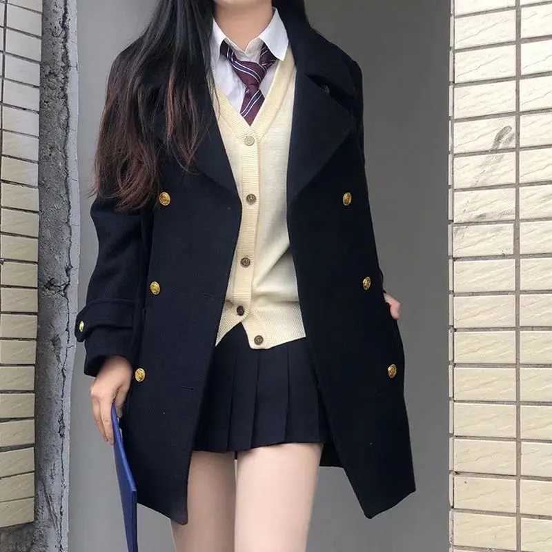 Spring and Autumn New Fashion Womens Woolen Coat Loose Commuting and Leisure College Style Flip Collar Suit CoatX241009