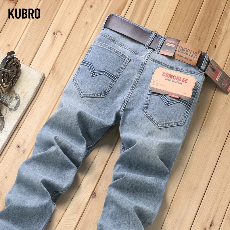 KUBRO classic casual jeans mens highquality retro slim fit elastic cotton Trouser embroidered 240929