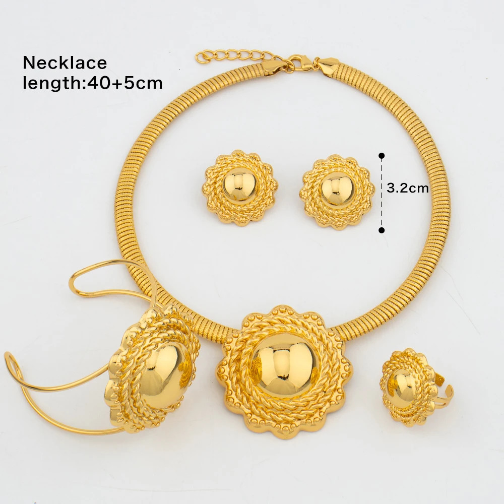 18k Gold Plated Jewelry Sets For Women Ethiopian Fashion Necklace Earrings Bracelet Ring Jewellery Set Wedding Party Gifs 241007