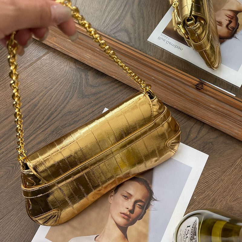 Chain Shoulder Underarm Gold Bags For Women Designer Handbag Purses 2024 New Fashion Commuting Large Capacity Crossbody