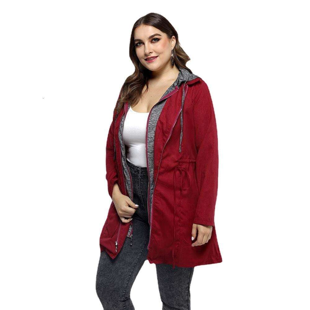 Mid to long womens autumn and winter coat with double zipper fake two-piece hooded plus size stylish clothes for women