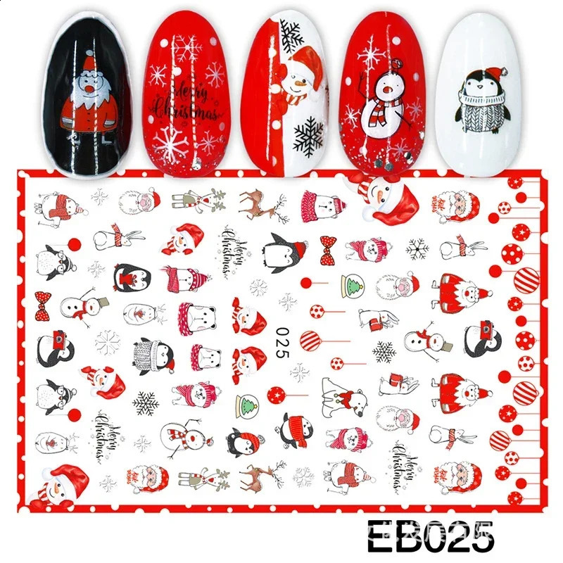 Heallor 5 sheets of Christmas adhesive 3D nail sticker foil for nail art decoration cartoon nail sticker craft supplies 241008