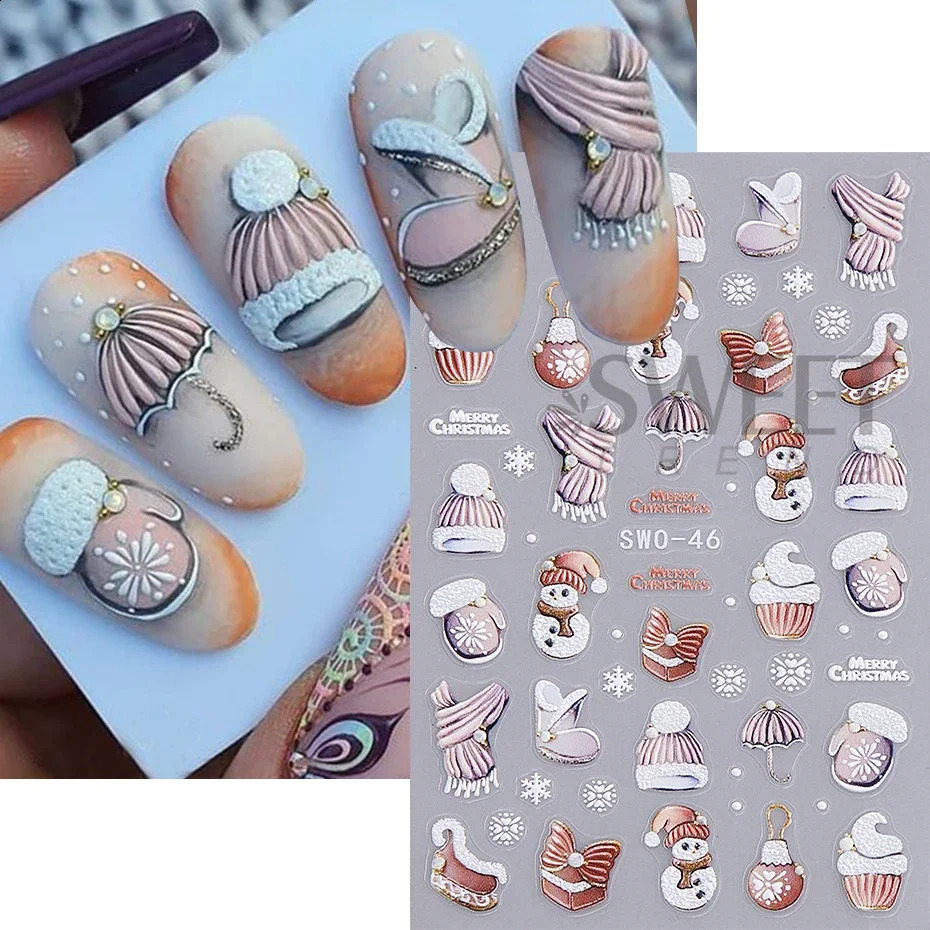Christmas nail stickers Santa Claus snowman gloves cartoon self-adhesive slider nail stickers snowflake decorations 241008