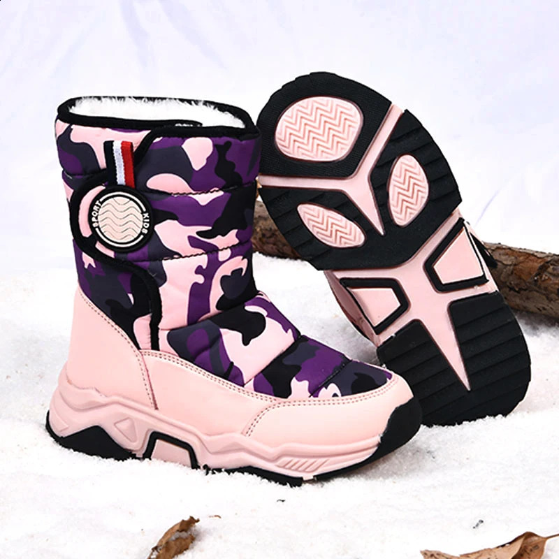 Winter warm fur ankle boots childrens black fur leather shoes girls anti slip waterproof childrens shoes fashion snow boots pink 240925