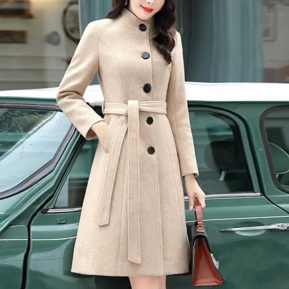Trendy Women Outwear Long Sleeve Super Soft Women Woolen Coat Slim Fit Belt Trench CoatX241009