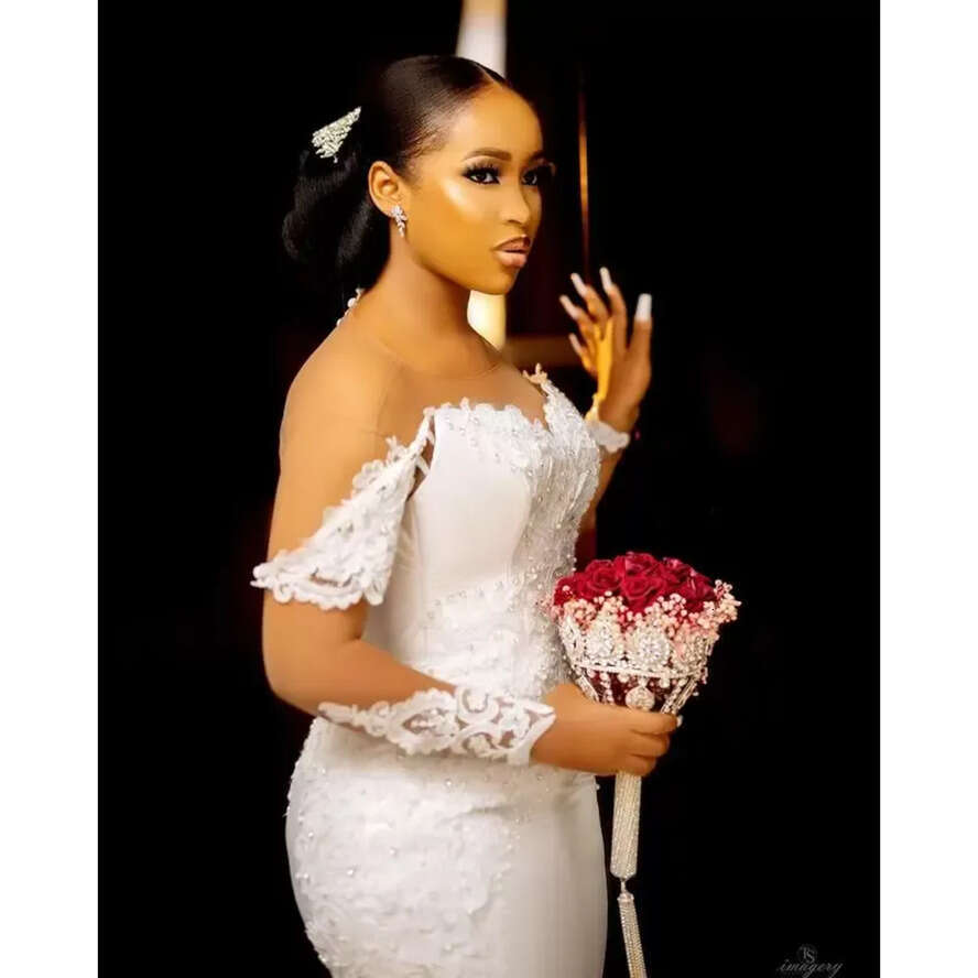 Size Arabic Plus 2022 Aso Ebi Mermaid Lace Beaded Wedding Dress Sheer Neck Long Sleeves Satin Sexy Vintage Bridal Dresses Gowns Asdf es