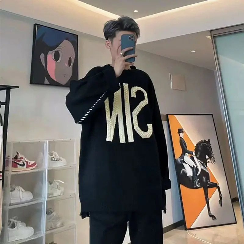 Autumn and Winter Street Style Sweater Mens Loose Fashion Trust High Quality Wool Outer Knitted Zipper 241007