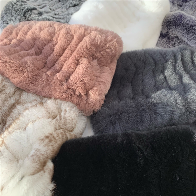 Women Real Handmade Stretch Scarf Knit Genuine Rex Rabbit Headbands Girls Natural Fur Ring Cowl Snood Scarves Winter
