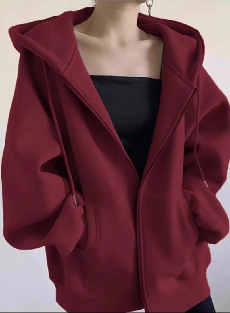 Women's Hoodies Winter Zipper Hoodie High Street Unisex Style Double Pockets Oversize Loose Sweatshirts Outerwear Top