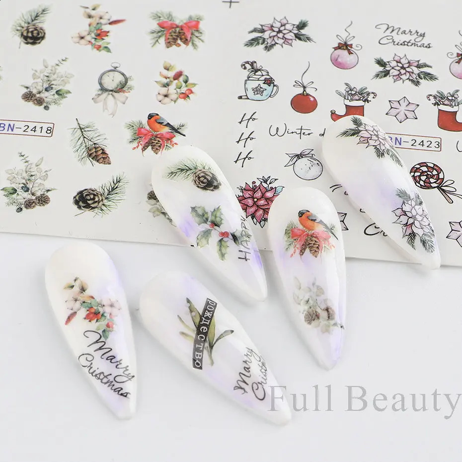 Christmas nail stickers water-based nail slider set Christmas series watercolor stickers Year watermark transfer process decorative accessories 241008