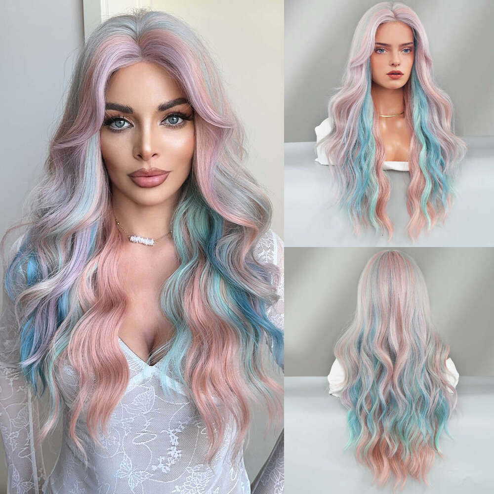 Small lace split hair wig, full head set, starry sky purple dyed fashionable girl wig