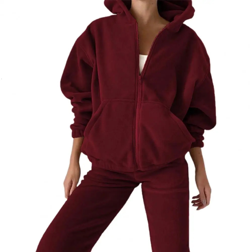 1 set of hoodies and pants for women solid color loose sports shirts autumn winter high waisted running 241007