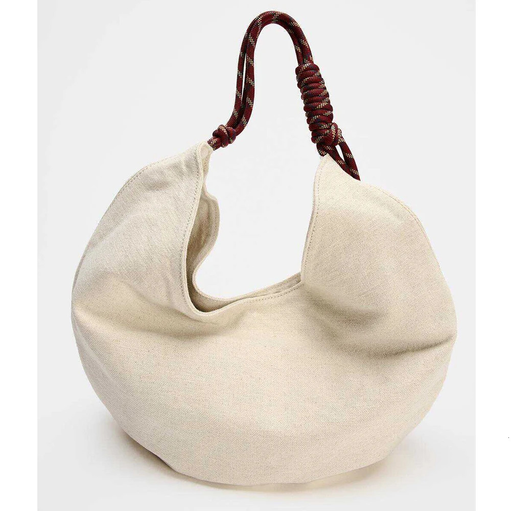 Casual canvas handbag womens shoulder bag large capacity ner rope shopper wallet half moon cloud 241008