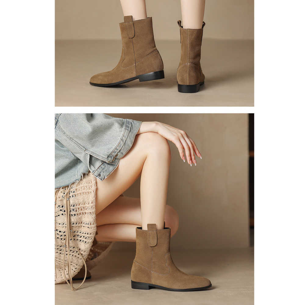 Round Toe Fashion Boots Flat Bottomed Short Boots For Women Autumn Winter Martin Boots Western Denim Boots Low Heeled Womens Shoes 240826