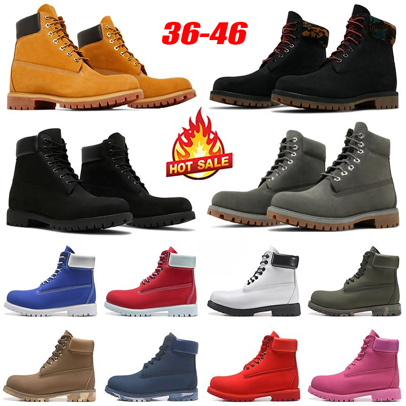 Classic Wheat Leather Designer Boots Woman Fashion Womens Boots Mens Booties Brown Cowboy Cowgirl Pink Red Army Green Ankle Winter Snow Boot Low Heel Shoes Size 35-46
