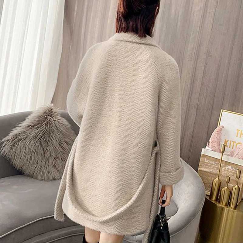 Autumn Winter New Thicken Imitation Mink Velvet Woolen Jacket 2024 Women Fashion Hepburn Style Wool Blend Coat Elegant OutwearX241009