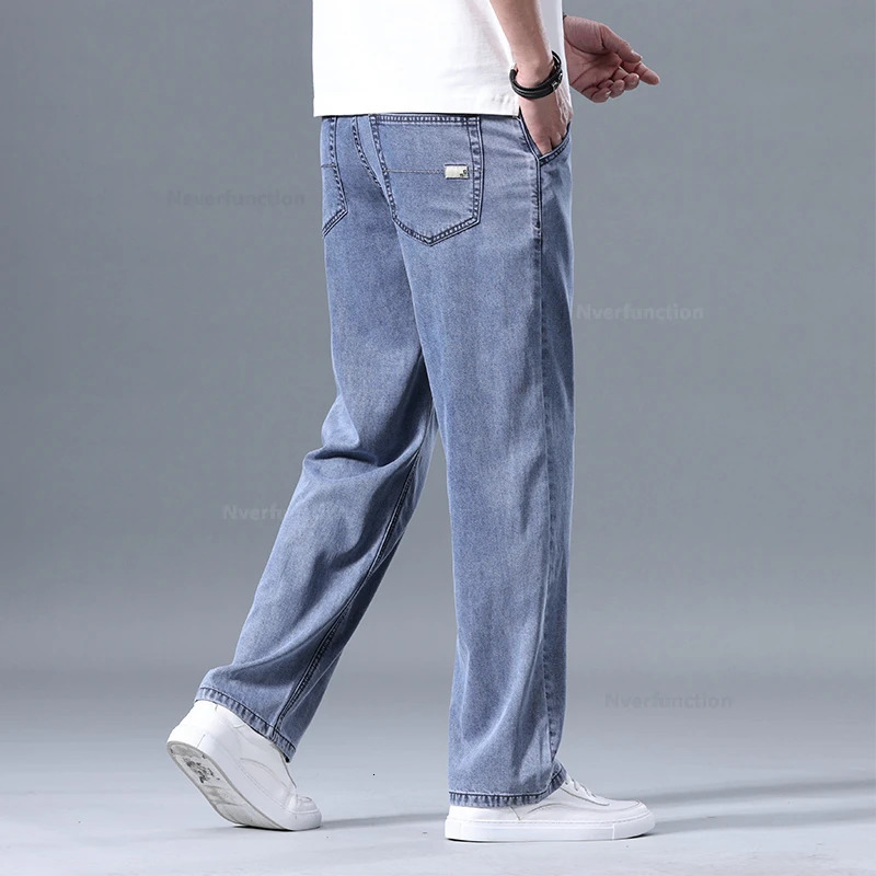 Lyocell Pants mens summer clothing ultrathin fashionable casual pants bag skirt straight denim Trouser 240929