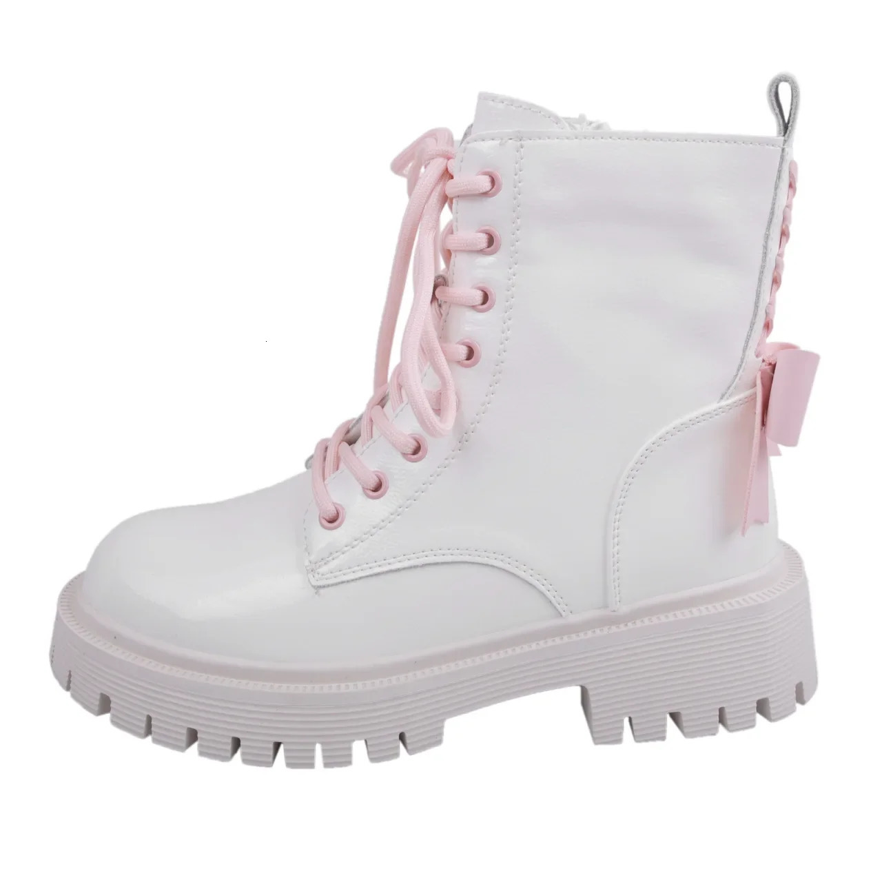 Punk Thick Platform Motorcycle Boots Womens Fashion Bow Lace Top Thick Bottom Ankle Boots Womens Autumn Winter Gothic Shoes 241007