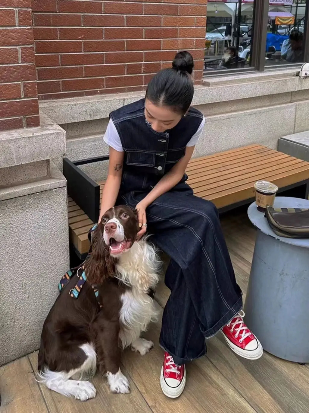 Korean fashion clothing retro denim twopiece set womens springsummer vest weight loss shorts wide leg pants 241008