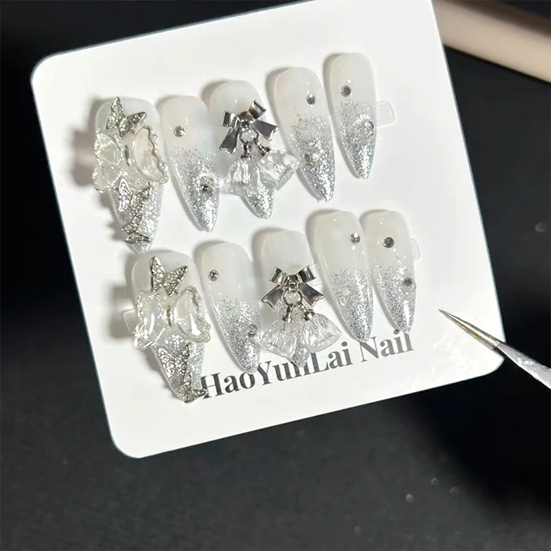 10 Christmas Bell Zircon Crystal Bow Water Diamond Nails 3D Charm Decoration Jewelry Nail Accessories Manicure 241008