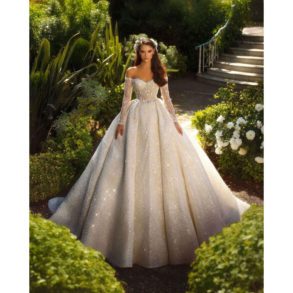 Wedding Exquisite Dress Ball Gown Strapless Appliques Sequins Pearls Long Sleeve Or Length Bride Vestido De Noiva Custom Made