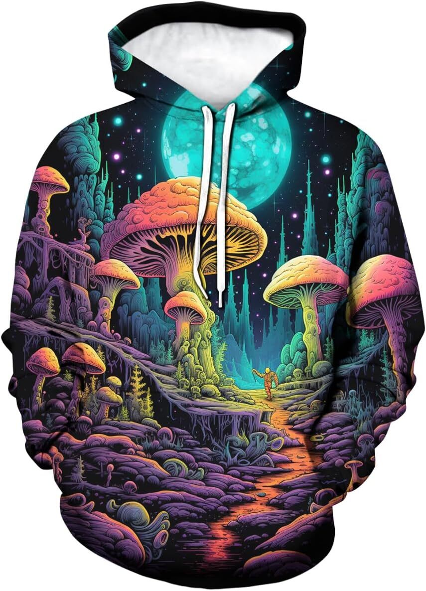 Hoodie for Mens Womens Unisex Funny Mushroom Hoodie 3D Art Pattern Printing Tie Dyed Long Sleeve Pullover Hoodies Graphic Hoodies sweatshirt tracksuit