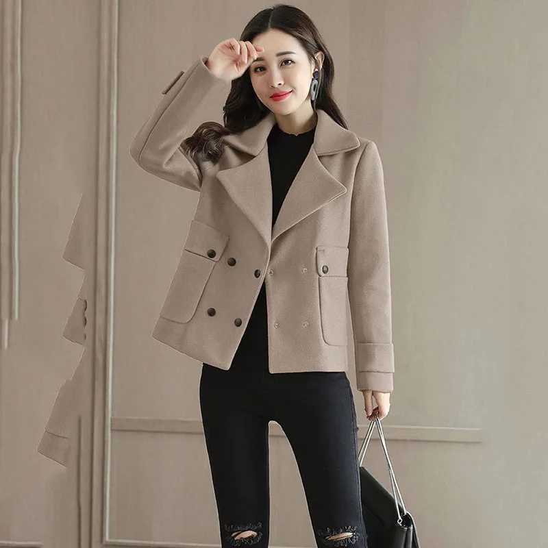 2023 Spring Autumn Woolen Jacket Women New Loose Suit Collar Female Tops Winter Woolen Coat Female Fashion Short OuterwearX241009