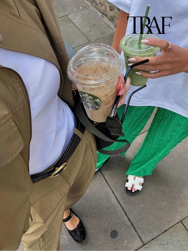 TRAF Womens Fashion Army Green Jacket Set with Two Retro Collar Pocket Trench Jackets for Autumn and Winter Casual Streetwear 241008