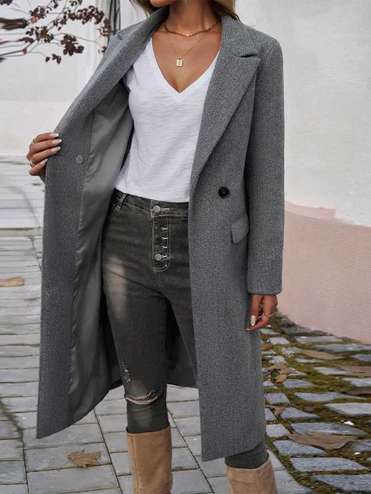 Woollen Blends Overcoat Coat Women Elegant Long Sleeve Button Single Breasted Solid Outwear Winter Casual Fashion StreetwearX241009