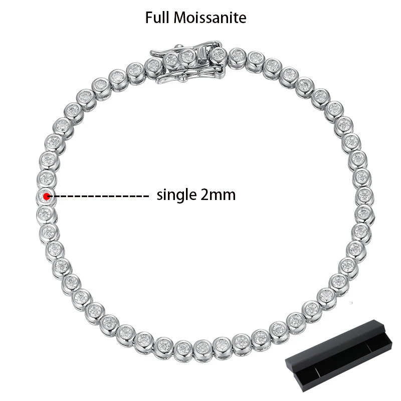 KNOBSPIN 2mm Tennis Bracelet suitable for womens hiphop chains with GRA 100% pure silver 18k white goldplated bracelet 240912