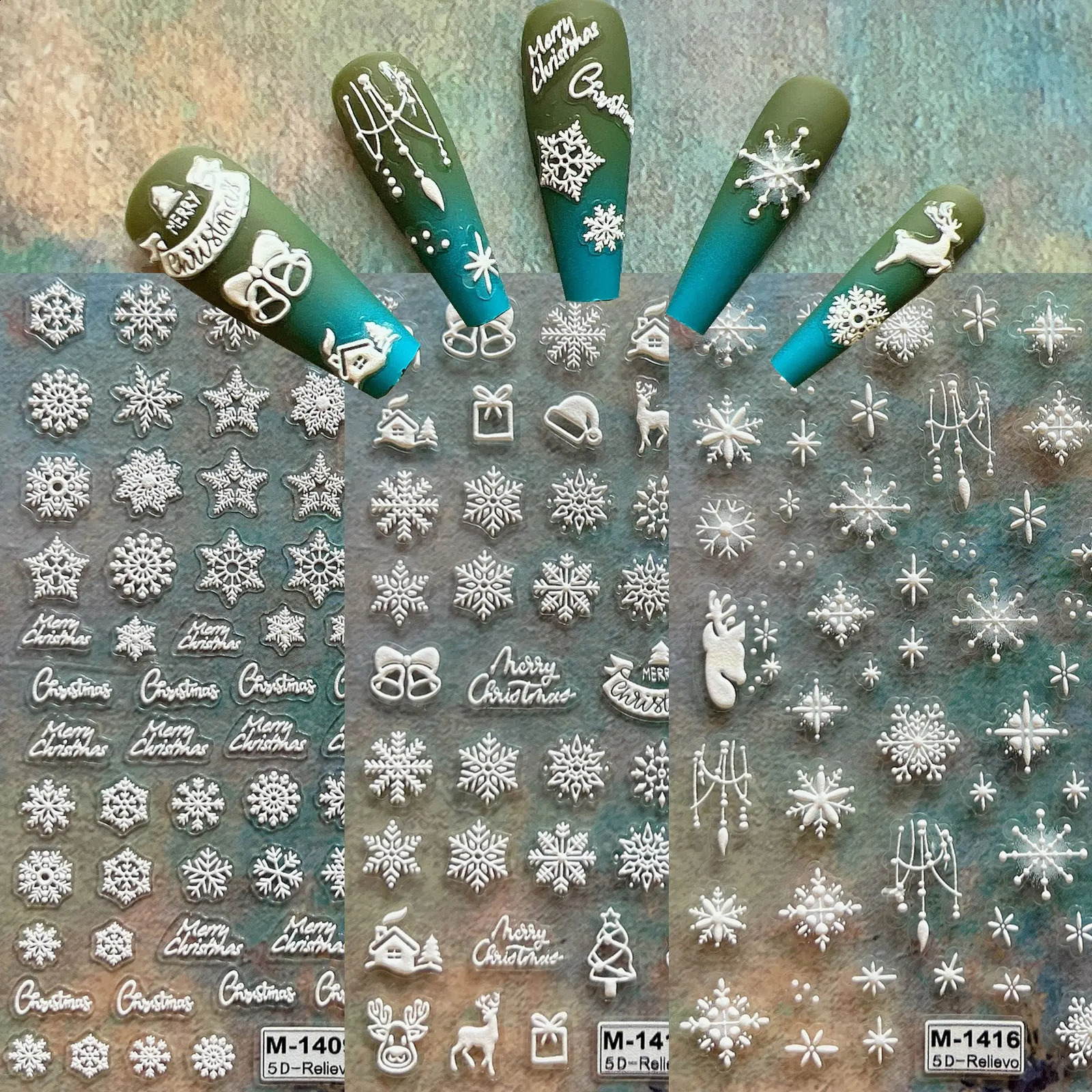 1pc nail art 6D relief Christmas snowflake deer tree sticker cardboard nail art decoration M 241008